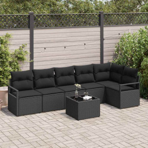 vidaXL Hagesofa Set 7 stk. Svart polyrotting