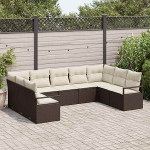 vidaXL Hagesofa Set 9 stk. Brun og hvit polyrotting