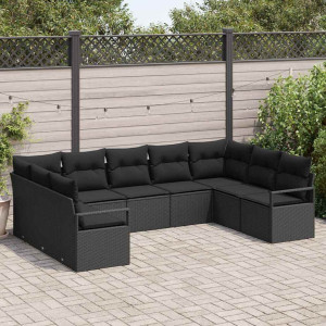 vidaXL Hagesofa Set 9 stk. Svart polyrotting