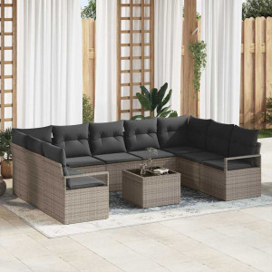 vidaXL Hagesofa Set 10 stk. Lysegrå polyrotting