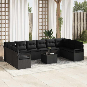 vidaXL Hagesofa Set 11 stk. Svart polyrotting