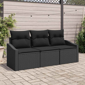 vidaXL Hagesofa Set 3 stk. Svart polyrotting