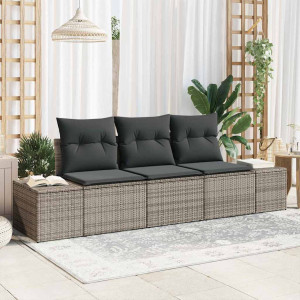 vidaXL Hagesofa Set 3 stk. Grå polyrotting