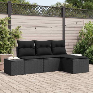 vidaXL Hagesofa Set 4 stk. Svart polyrotting