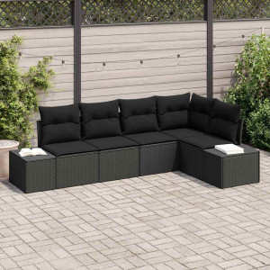 vidaXL Hagesofa Set 5 stk. Svart polyrotting