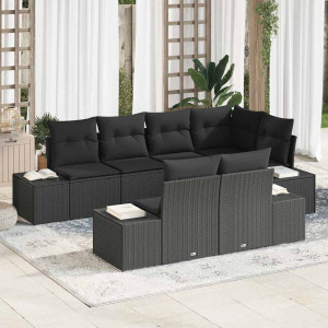 vidaXL Hagesofa Set 7 stk. Svart polyrotting