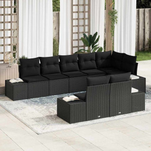 vidaXL Hagesofa Set 8 stk. Svart Poly rattan