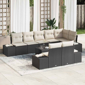 vidaXL Hagesofa Set 9 stk. Svart og krem Poly rattan