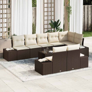 vidaXL Hagesofa Set 9 stk. Brun og Krem Poly rattan