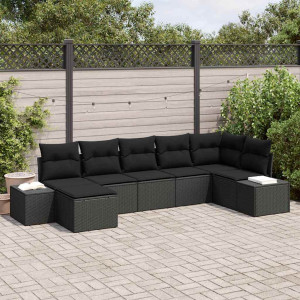 vidaXL Hagesofa Set 7 stk. Svart polyrotting