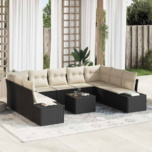 vidaXL Hagesofa Set 9 stk. 8-Antall seter Svart og krem Polyrattan