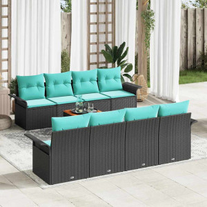 vidaXL Hagesofa Set 9 stk. 8-Antall seter Svart og turkis polyrotting