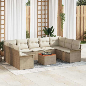 vidaXL Hagesofa Set 10 stk. 9-Antall seter Beige og krem polyrotting