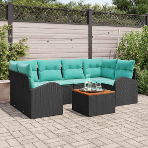 vidaXL Hagesofa Set 7 stk. Svart og turkis polyrotting