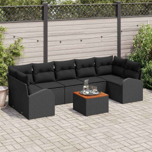 vidaXL Hagesofa Set 8 stk. Svart polyrotting