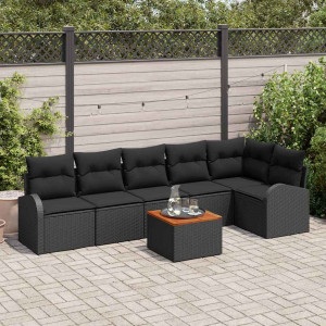 vidaXL Hagesofa Set 7 stk. Svart polyrotting