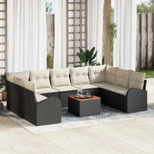 vidaXL Hagesofa Set 10 stk. Svart og krem polyrotting