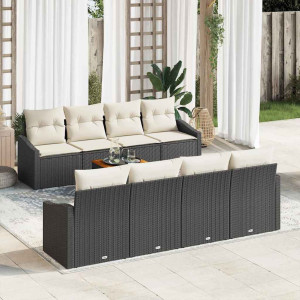 vidaXL Hagesofa Set 9 stk. Svart og krem polyrotting