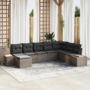vidaXL Hagesofa Set 9 stk. 8-Antall seter Grå Polyrattan