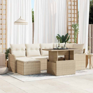 vidaXL Hagesofa Set 7 stk. Beige [Syntetisk]: Poly Rattan