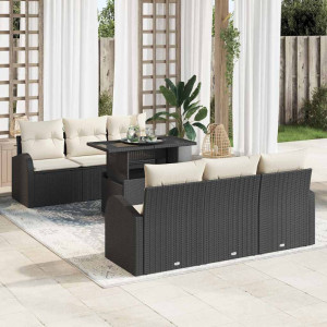 vidaXL Hagesofa Set 7 stk. Svart Poly Rattan