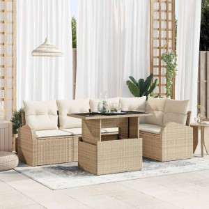 vidaXL Hagesofa Set 6 stk. 5-Antall seter Beige Poly rattan