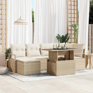 vidaXL Hagesofa Set 7 stk. Beige Poly rattan