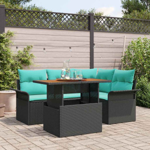 vidaXL Hagesofa Set 5 stk. Svart Poly rattan