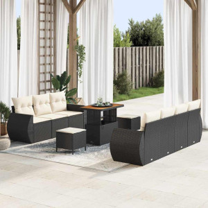 vidaXL Hagesofa Set med pute med lagring 10 pcs Svart polyrotting