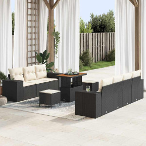 vidaXL Hagesofa Set 10 stk. Svart polyrotting