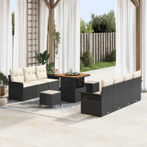vidaXL Hagesofa Set 10 stk. Svart polyrotting