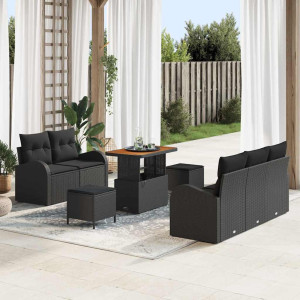 vidaXL Hagesofa Set 8 stk. Svart polyrotting