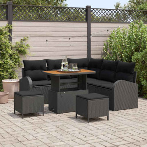vidaXL Hagesofa Set 8 stk. Svart polyrotting
