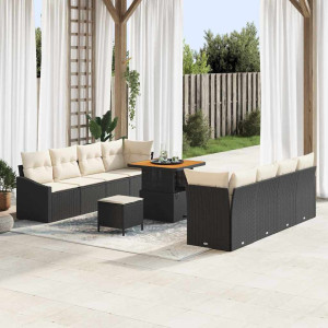 vidaXL Hagesofa Set 11 stk. Svart polyrotting