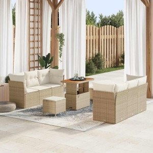 vidaXL Hagesofa Set med pute 9 pcs Beige og krem polyrotting