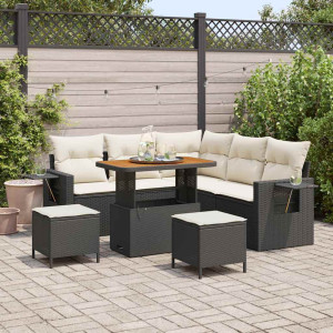 vidaXL Hagesofa Set 9 stk. 6-Antall seter Svart og krem polyrotting