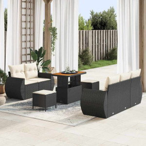 vidaXL Hagesofa Set 8 stk. 5-Antall seter Svart og krem polyrotting
