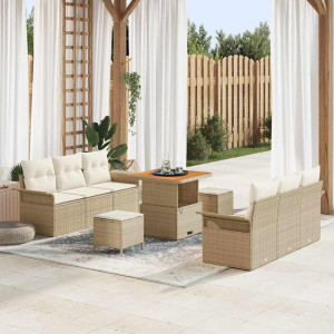 vidaXL Hagesofa Set 9 stk. 8-Antall seter Beige og krem