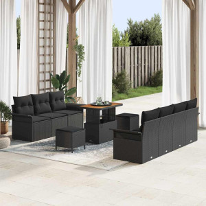 vidaXL Hagesofa Set 10 stk. 9-Antall seter Svart