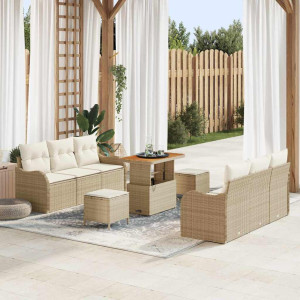vidaXL Hagesofa Set 9 stk. 8-Antall seter Beige og krem