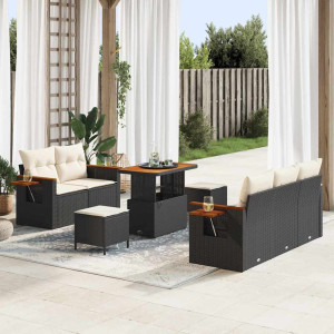 vidaXL Hagesofa Set 10 stk. 7-Antall seter Svart og krem polyrotting