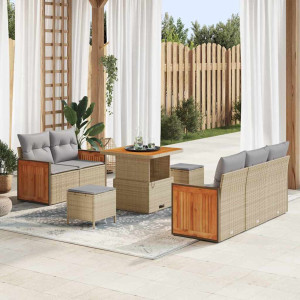 vidaXL Hagesofa Set 10 stk. 7-Antall seter Beige og lys grå