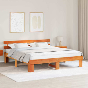 vidaXL Sengestamme med hodegjerde Vokset Brun 200 x 200 cm Massiv furu
