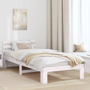 vidaXL Sengestamme med hodegjerde Hvit 90 x 190 cm Massiv furu