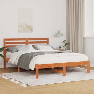 vidaXL Sengestamme med hodegjerde Vokset Brun 135 x 190 cm Massiv furu