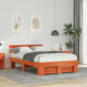vidaXL Sengestamme med hodegjerde Vokset Brun 140 x 190 cm Massiv furu