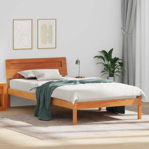 vidaXL Sengestamme med hodegjerde Vokset Brun 90 x 190 cm Massiv furu