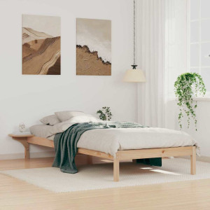 vidaXL Sengestamme med Sidebord Naturlig 80 x 220 cm Massiv furu