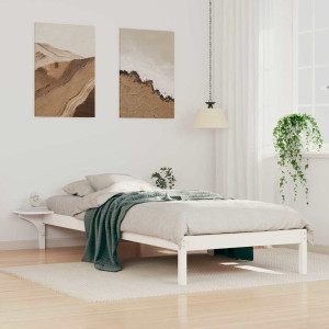 vidaXL Sengestamme med Sidebord Hvit 90 x 220 cm Massiv furu