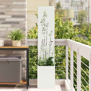 vidaXL Hageprivat skjerm Blomster Hvit 32 x 32 x 150 cm Kaldvalsestål